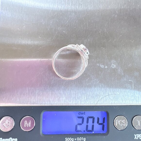 VTG Sterling Silver 925 Amethyst Leaf Design Border Statement Ring Size 7 - Picture 9 of 10